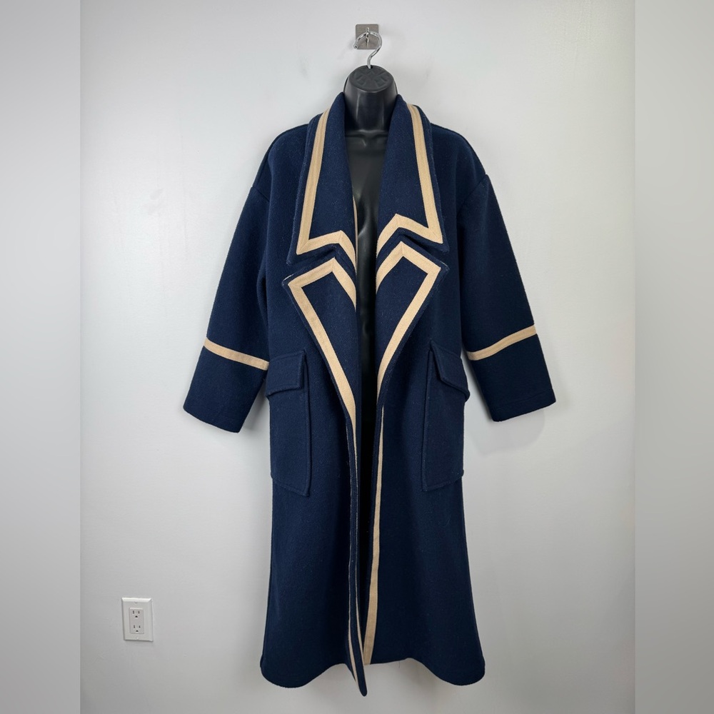 Nocturne Women Military Trimmed Navy Blue Wool Blend Coat Size XS
